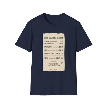 Lake Donation Receipt T-Shirt | Fishing Quote Tee, Angler Humor